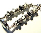 FREe SHIPPING european Beads bracelet Watch black white 7-3/4" to 8-3/4"