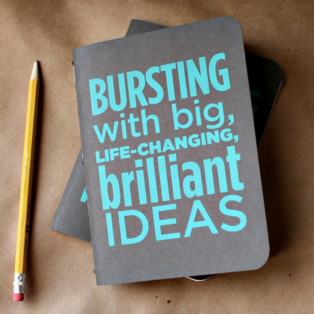 Bursting with Brilliance (Teal) screenprinted idea notebook - Unlined Pages