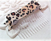 SALE. Leopard Bow Hair Comb.  Ribbon Fascinator. Leopard Print Ribbon Hair Comb. clearance sale