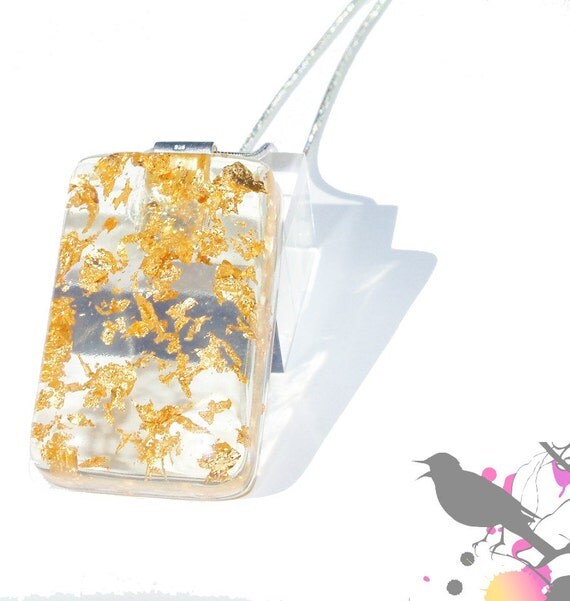 Opulence Gold Leaf Rectangle Resin Pendant