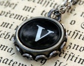 Vintage Typewriter Key Necklace- V