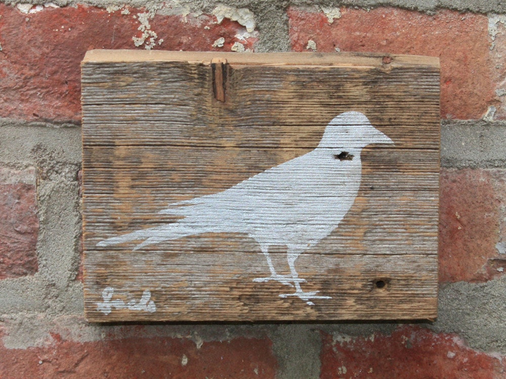 Silver Crow Wall Hanging on Reclaimed Barn Wood