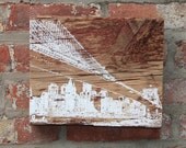 White Brooklyn Bridge Skyline on Red reclaimed barn wood screen printed wall hanging