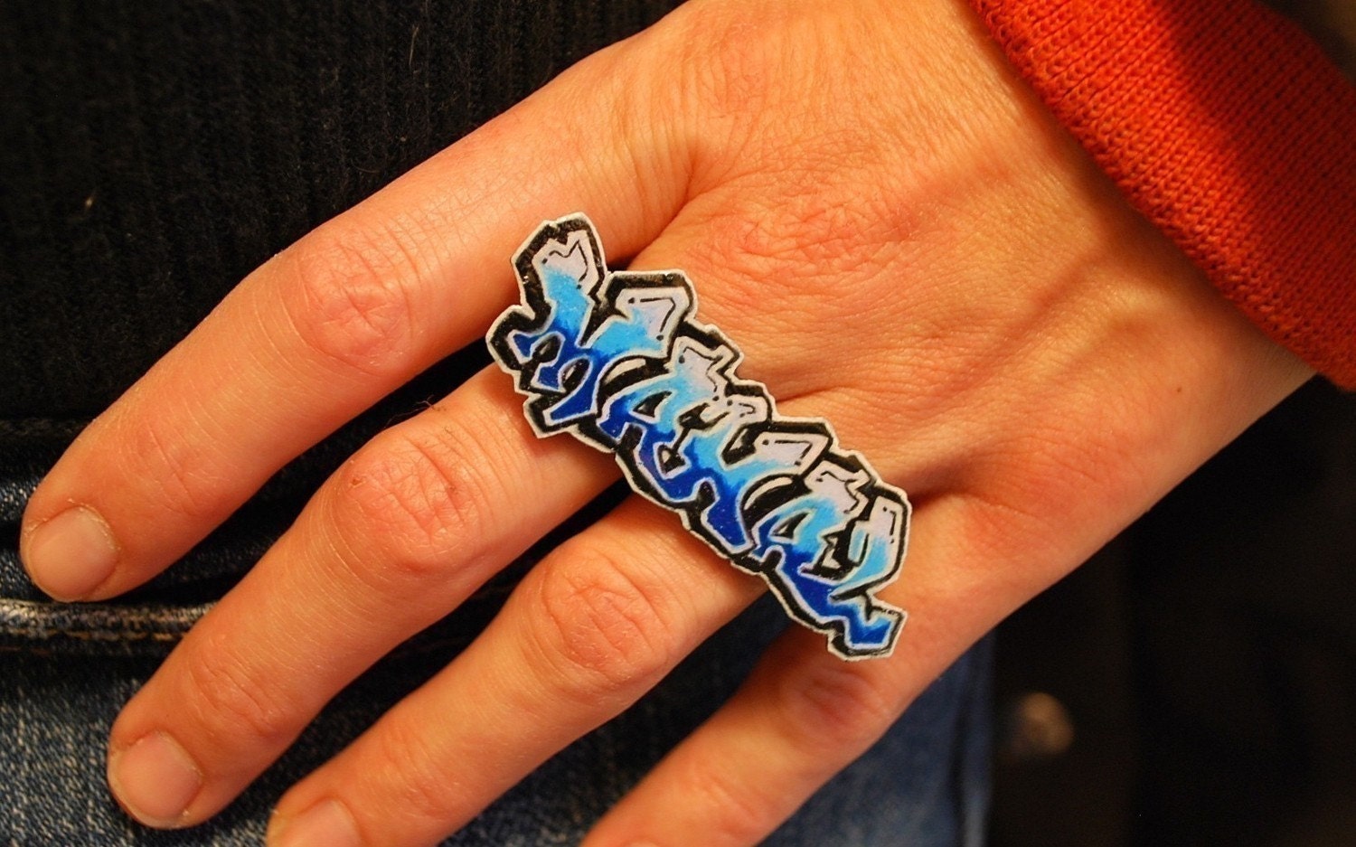 Graffiti Custom Two Finger Nameplate Ring by beebles