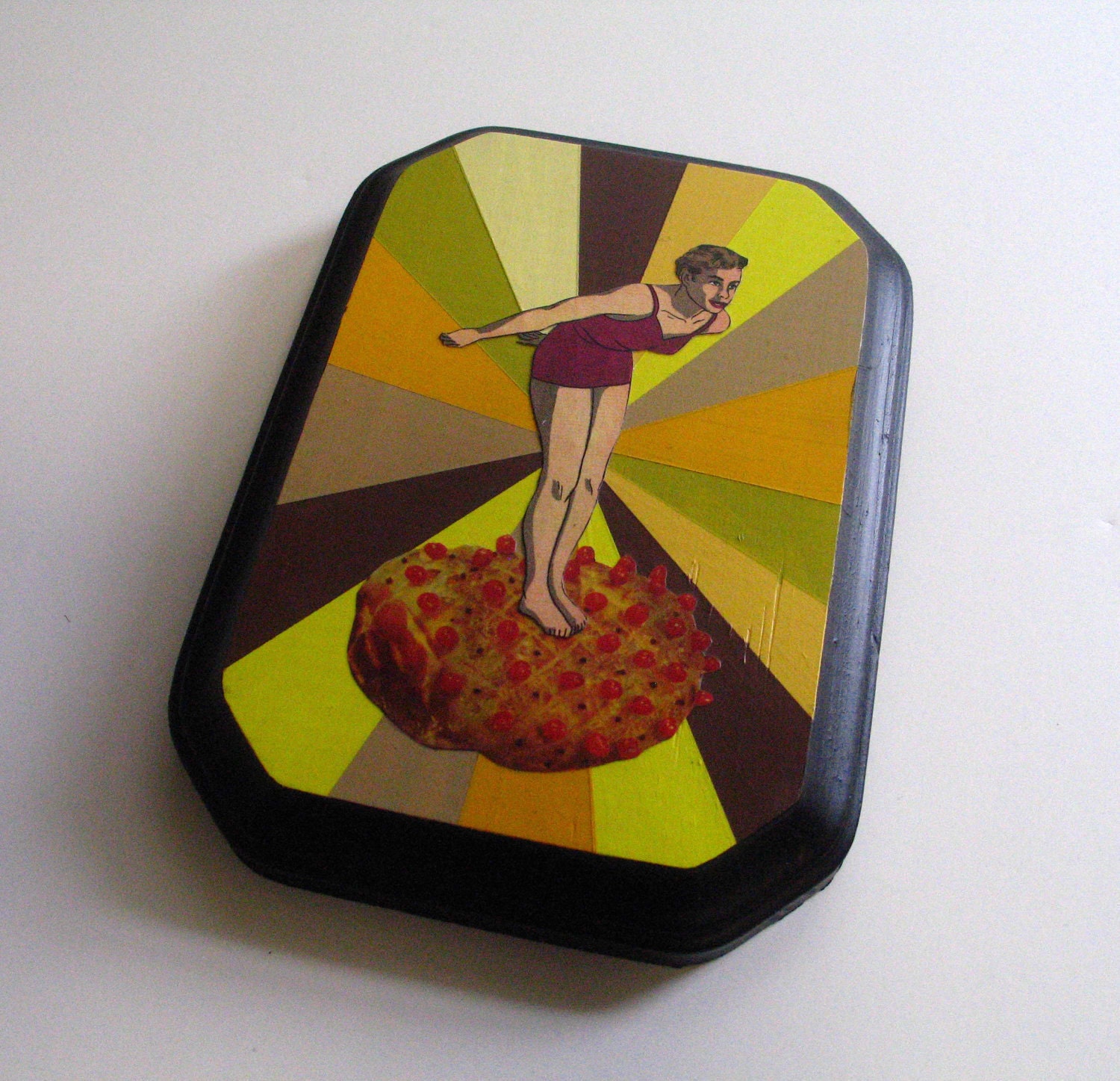 Diving for Ham Collage on Wood