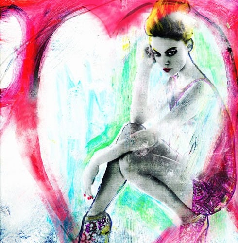 Fashion Illustration, Fashion Art, Mod Fashion, Heart Art Print, Fashion Home Decor, red, teal