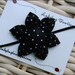 Sweet Six-Petal Fabric Flower Hair Clip or Skinny Elastic Headband - Black Polkadots