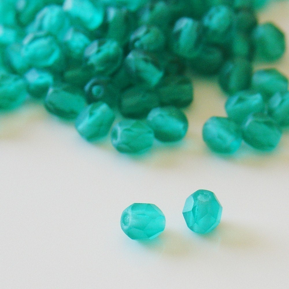 Gutermann 4mm Round Faceted Glass Czech Beads -  Matte Emerald Green - 65  pcs - 7300