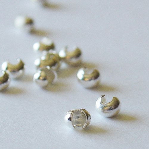 3mm Plated Silver Bead Crimp Covers - Nickel Free - 100 Pieces - 1013