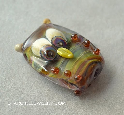 Owl focal...handmade lampwork glass beads by Marianna