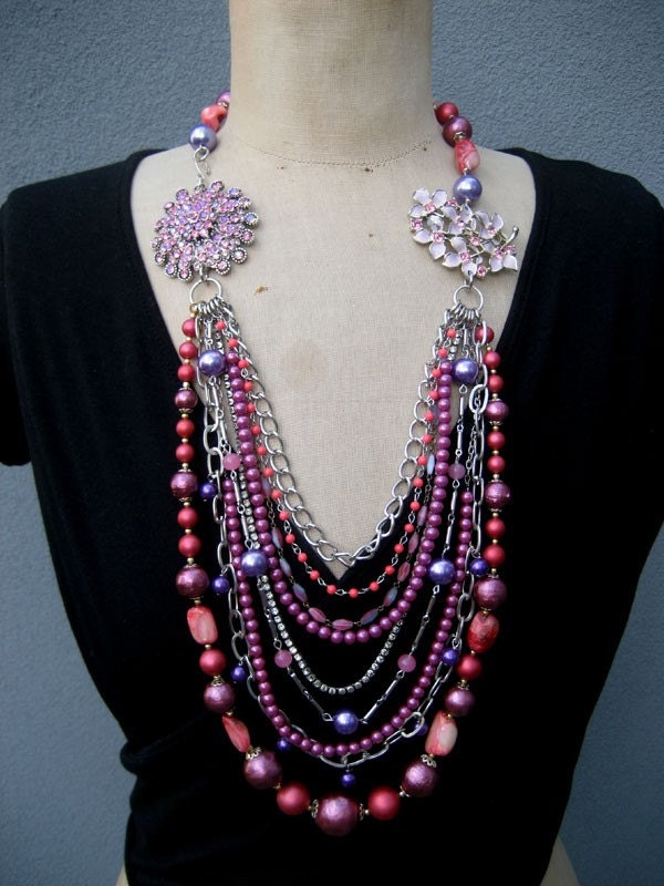 SALE Vintage Multi Strand Repurposed Statement Necklace