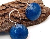 EGYPTIAN BLUE - Enamel Earrings, Large Round Discs on Handmade Sterling Silver Wires