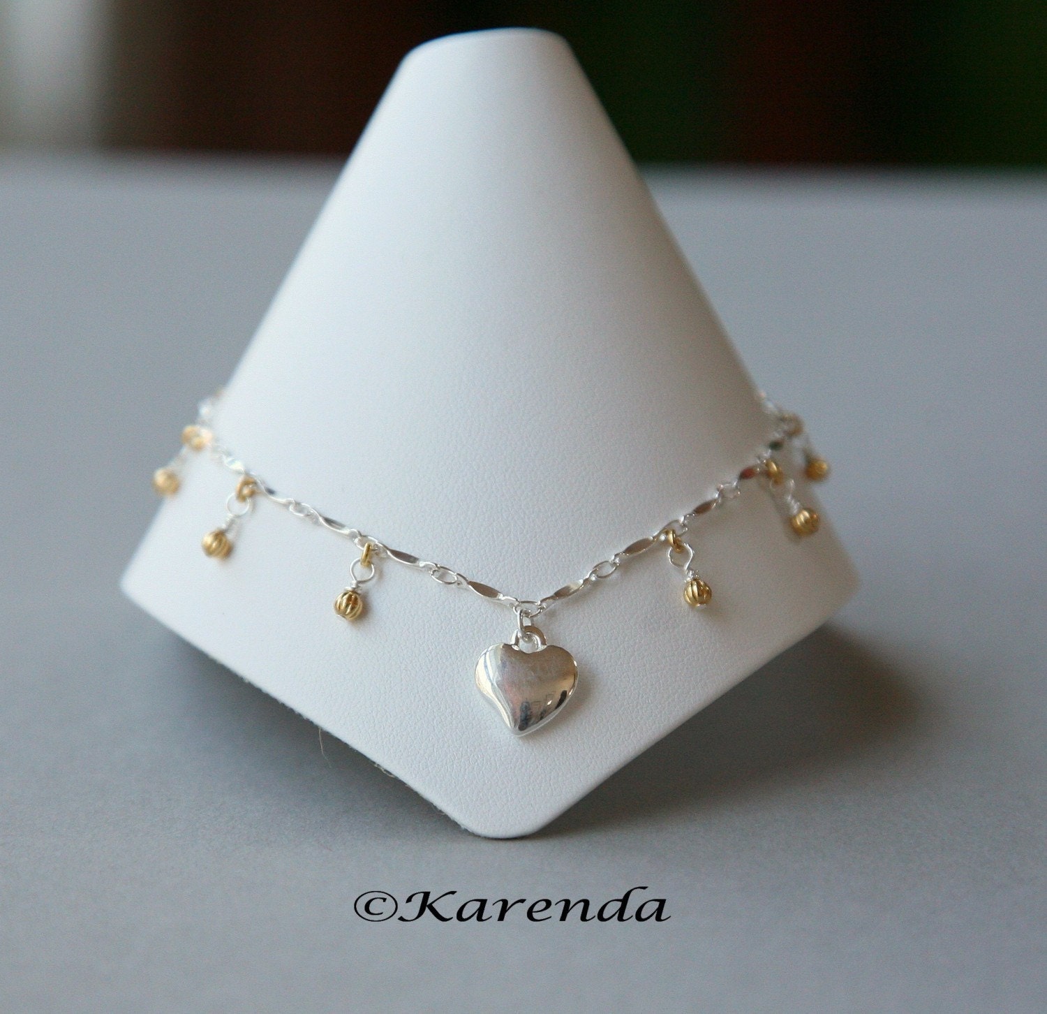 Silver and Gold Heart Ankle Bracelet