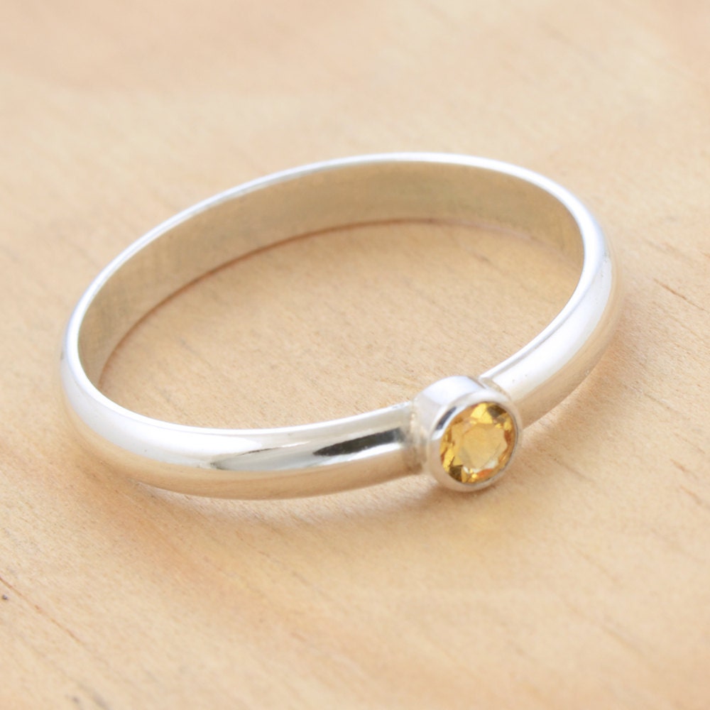 Wee Ring with Citrine, Handmade Sterling Silver, November Birthstone