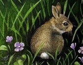 Bunny and Flowers Art by Melody Lea Lamb ACEO Print