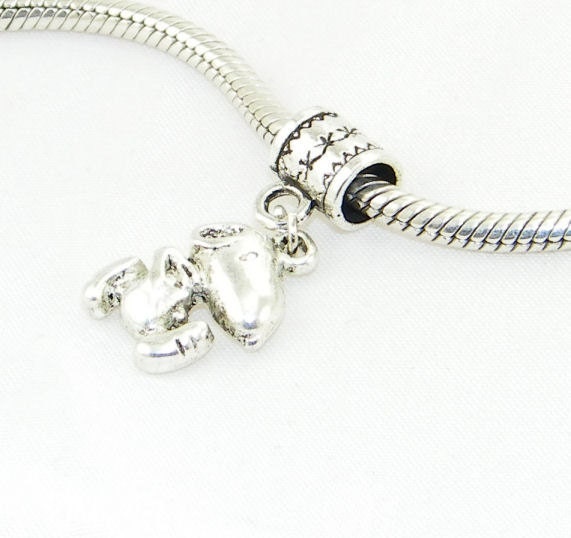 Tibetan silver dog dangle charm bead