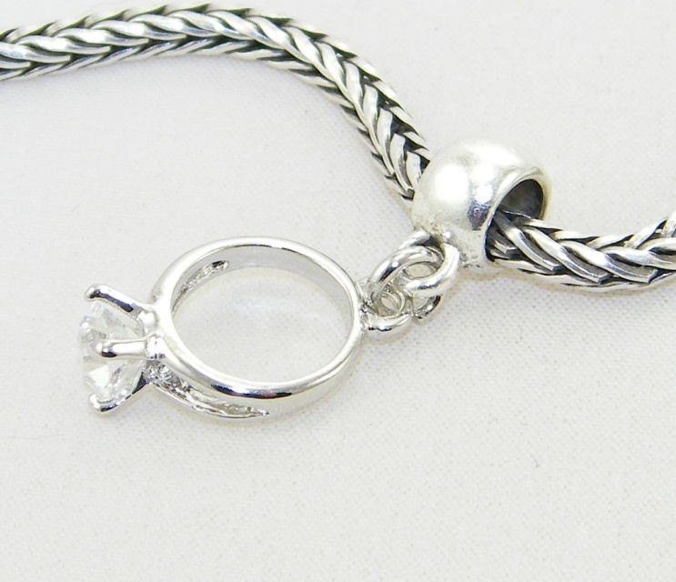 Silver engagement ring dangle charm bead by Tesorocustombeading