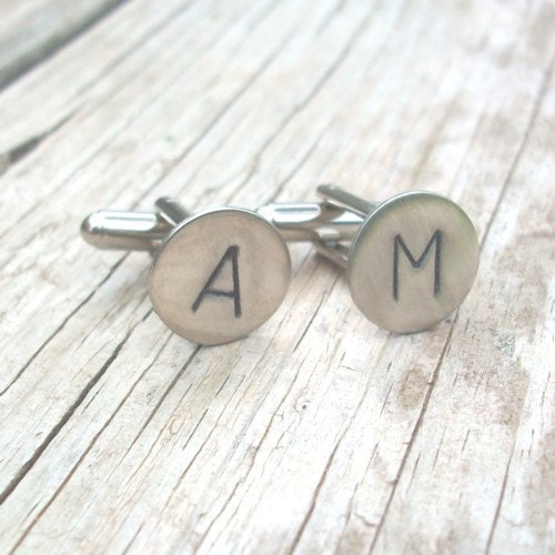 Custom Monogram Hand Stamped Cuff Links Plain Font