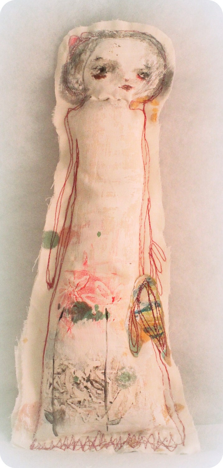 SALE primitive art doll - WILDFLOWER - original stuffed doll by timssally