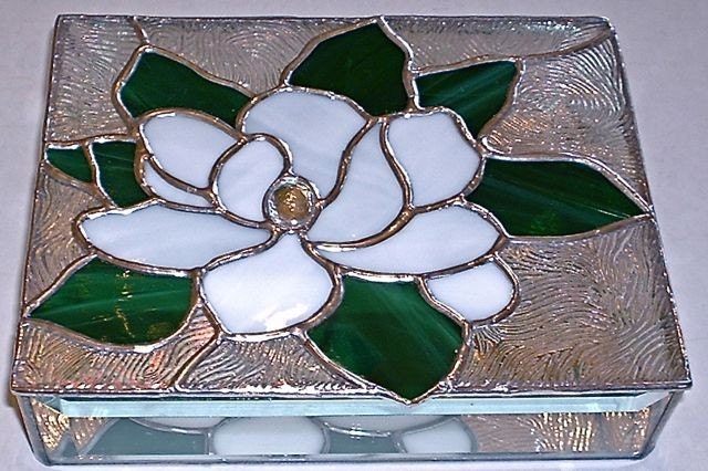 STAINED GLASS Jewelry BOX Magnolia