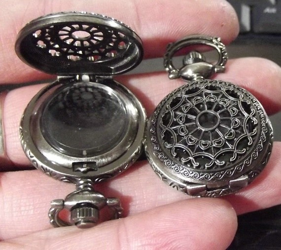2 VintageLooking Empty MINI Pocket Watch Case. by CheapBoutique