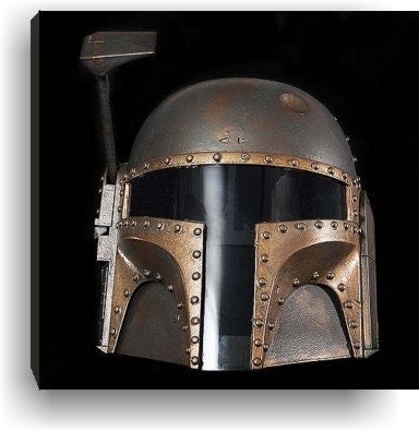 Steampunk Copper & Bronze Boba Fett  Helmet Canvas Giclee Print Star Wars