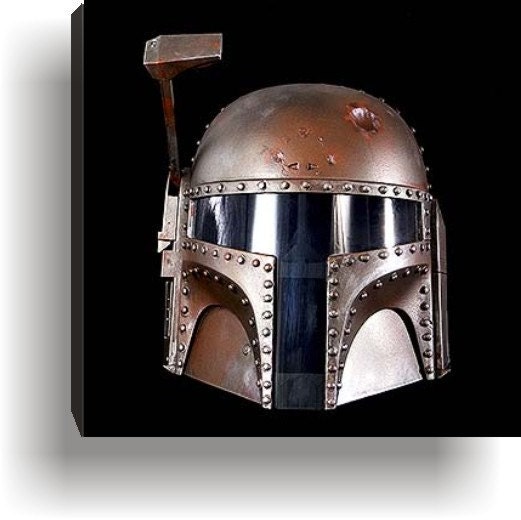 Steampunk Boba Fett Battle Bashed Helmet Canvas Giclee Print Star Wars