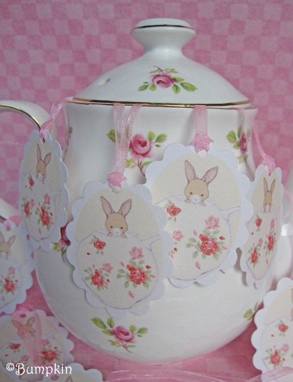 Cameo Gift Tags x 6 - Bunny and her Teapot
