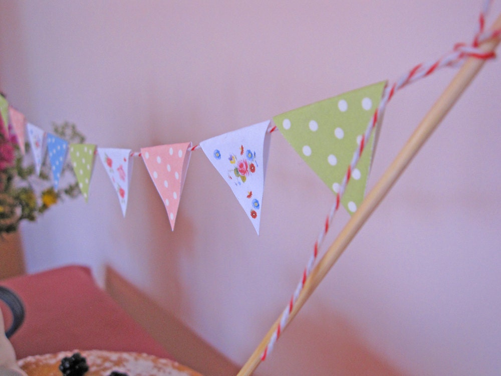 Tea Party Time PDF Cake Bunting with polka dots & roses