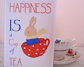 Happiness is a Cup of Tea - Word Art & Illustration Greetings Card