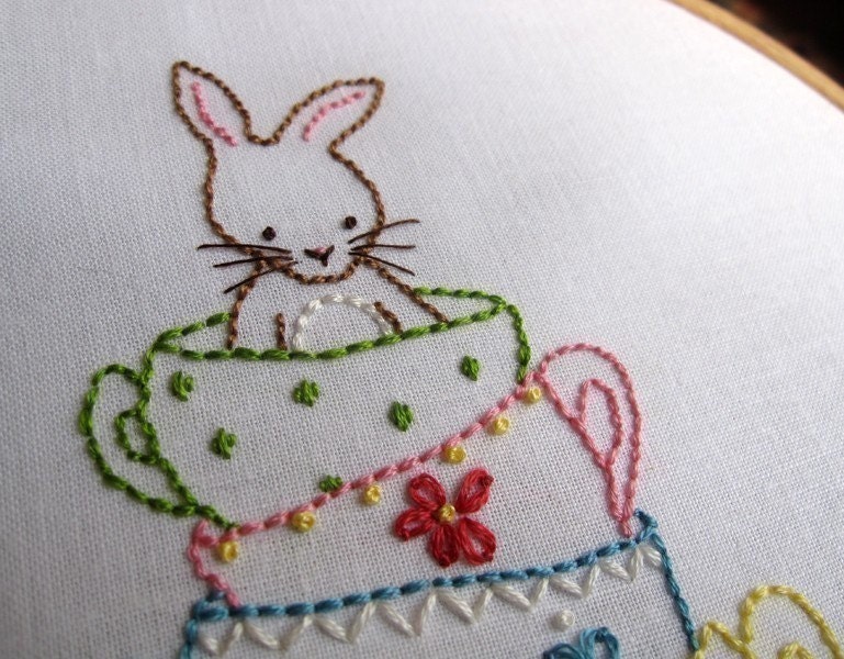 Bunny and Her Teacups Embroidery PDF Pattern