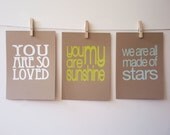 set of 3 screen prints on brown kraft stock
