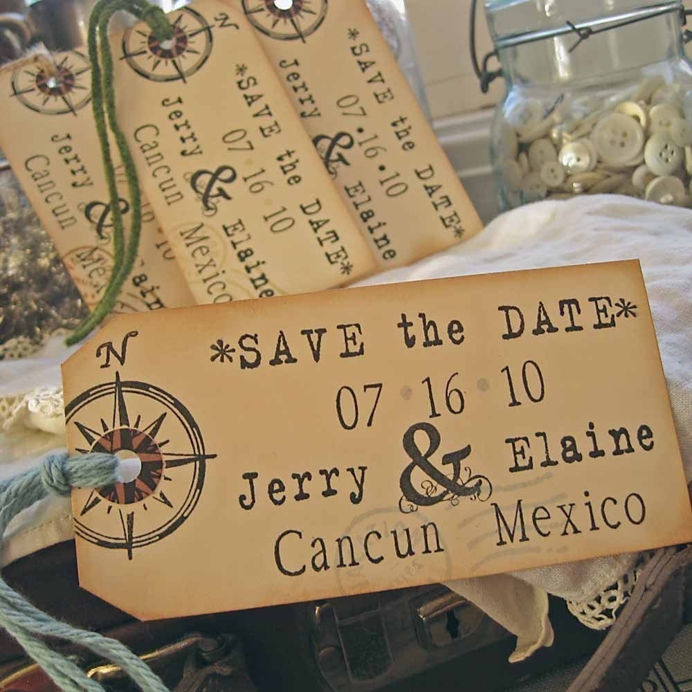 Destination Vintage Wedding Save the Date Shipping Luggage Tags