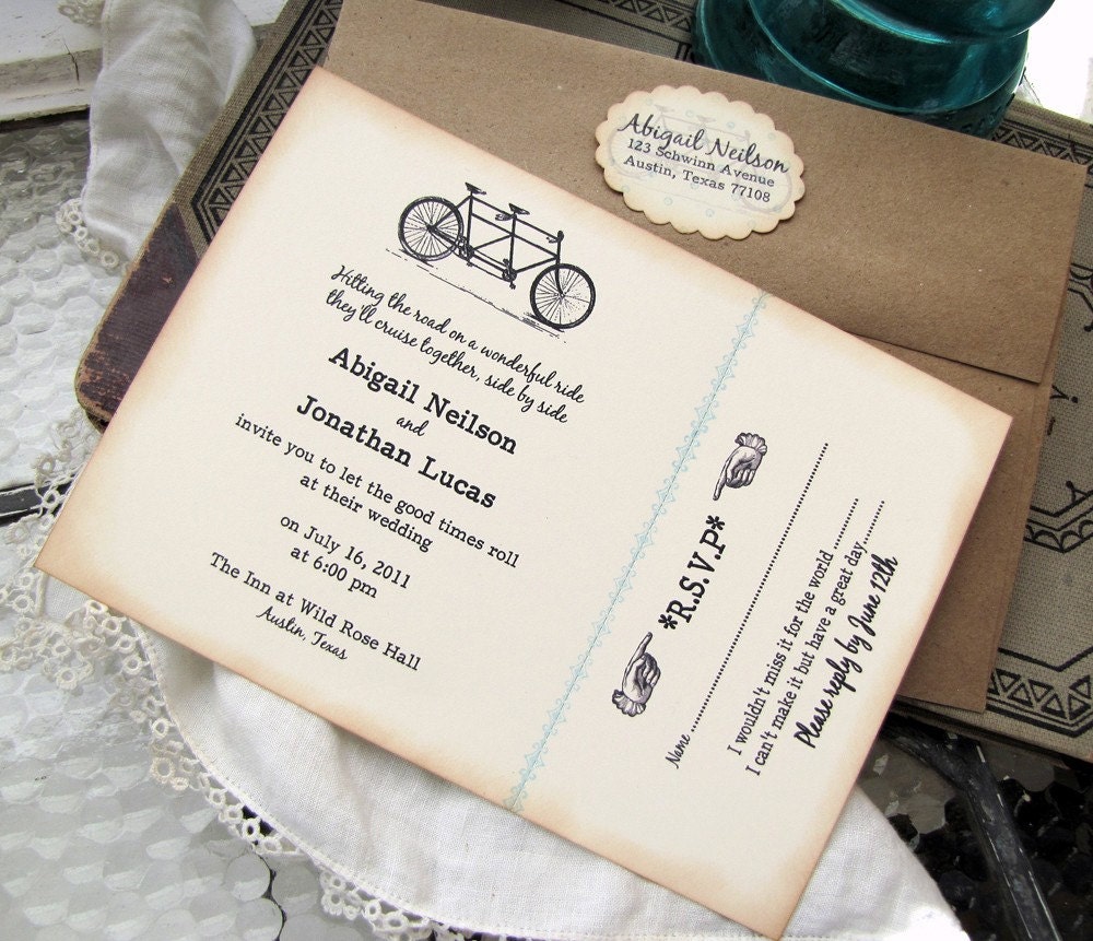 Vintage Wedding Invitation - Tandem Bicycle