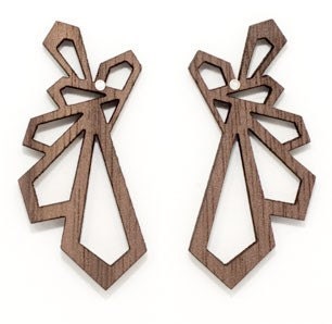 Small Geometric Kite Post Earrings,Walnut wood