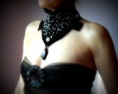 Crocheted Hot Couture Choker Necklace - Swarosvki Pendant Crystal Black Noir Dark Enchantement - TIMELESS