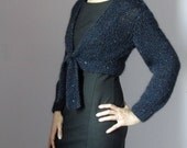 Knitted Shrug Bolero Jacket - Dark Blue - Mohair, Cashmere, Long Sleeves - Size M