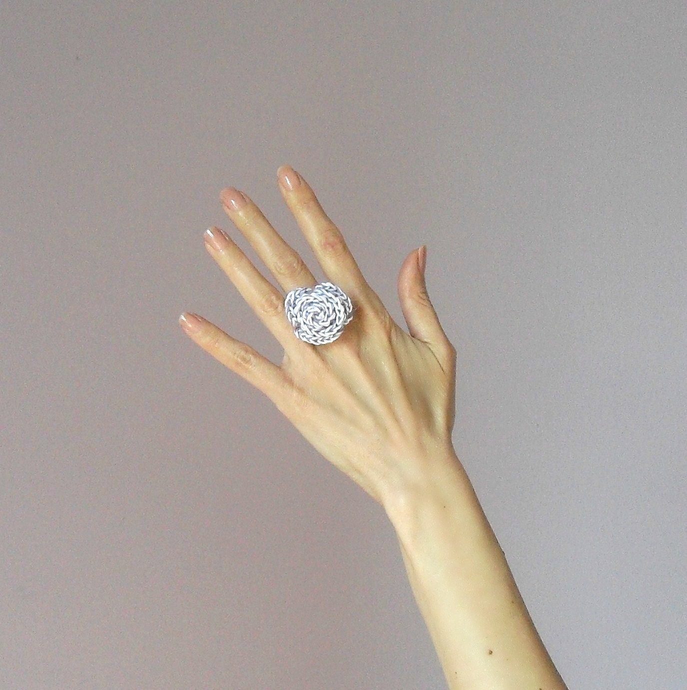 Crocheted Rose Ring Flower Cotton Sweet Mauve Handmade Bridesmaid gift - New Pastel Color Colection Spring