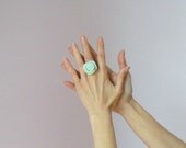 Crocheted Rose Ring Flower Cotton Mint Green Handmade Bridesmaid gift - New Pastel Color Colection Spring