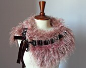 Knitted Long Faux Fur Cowl Collar Capelet Pink and Purple - Handmade - Gatsby Vintage style - 20's Fashion Inspired - Chic Elegant