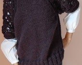 Hand Knit Lace Sleeves Sweater/Pullover - Red wine burgundy - size M - MERLOT