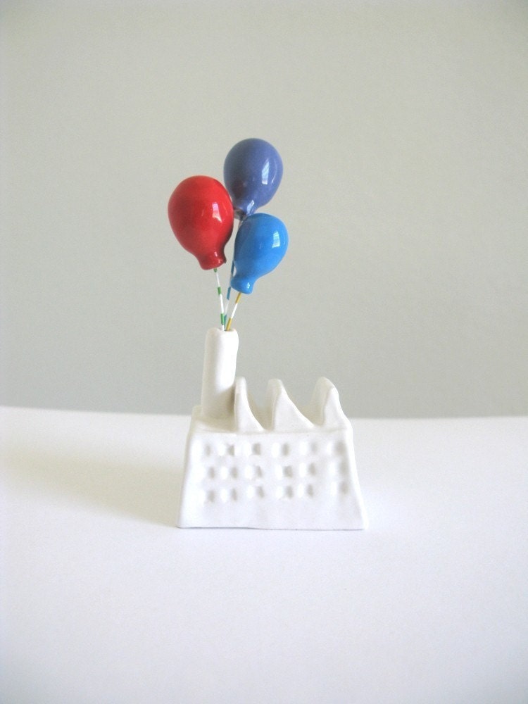 Balloon Factory - (red blue purple) - miniature ceramic sculpture