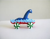 Blue Loch Ness Monster - Rolling Mini Sculpture on Wheels