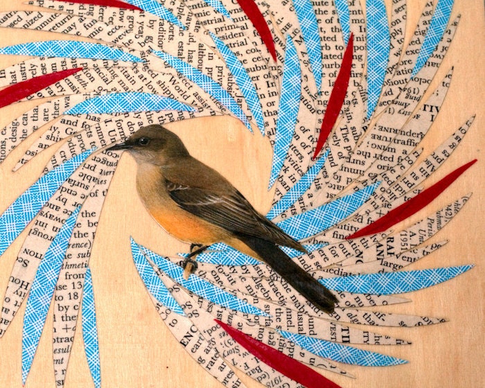 Colourful and Whimsical Bird Collage on Wood