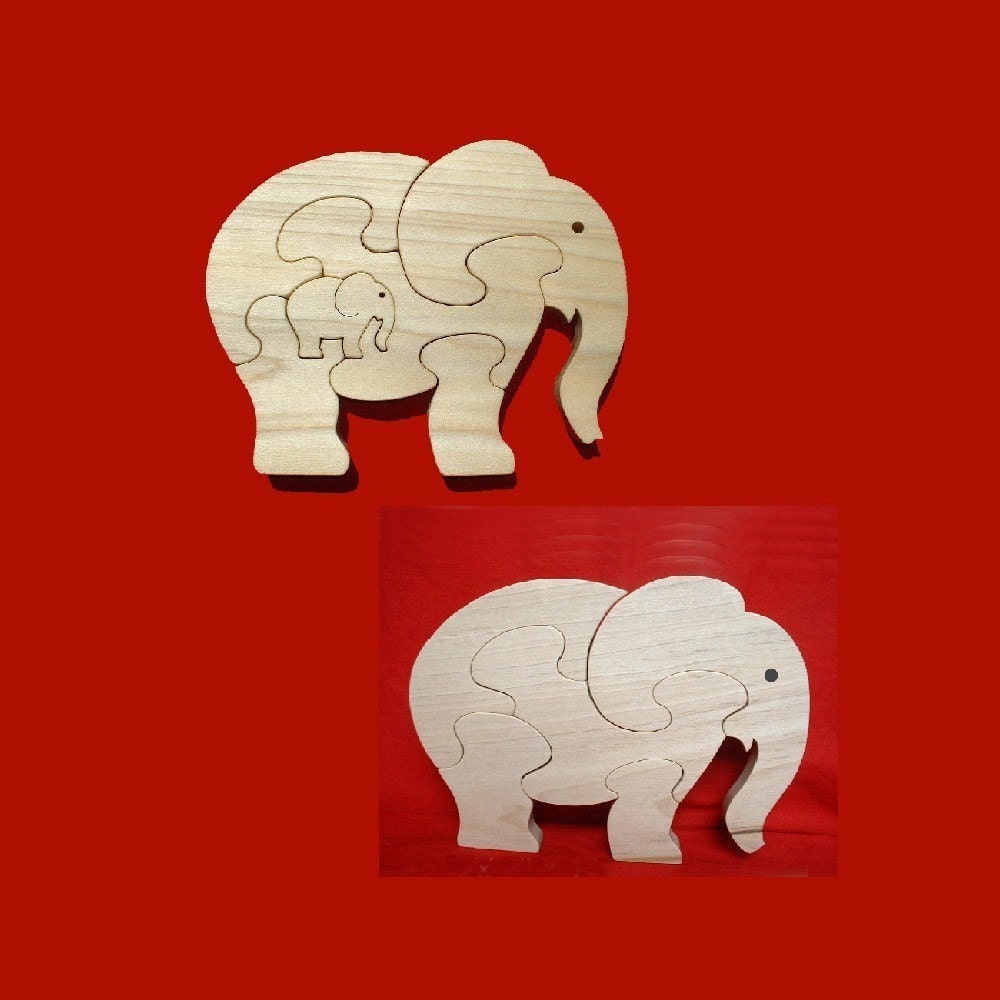 Elephant Family - Childrens Wood Puzzle Game- New Toy - Hand Made - Child Safe