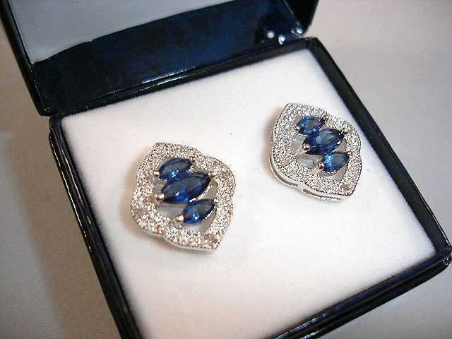 SPARKLES SHINES - 1980s vintage sapphire and rhinestone earrings - new old stock