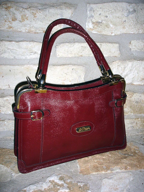 1970s vintage Phillippe oxblood red leather lizard handbag