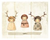 Wild Life Paperdolls serie - Deer paperdolls -  5x7 print