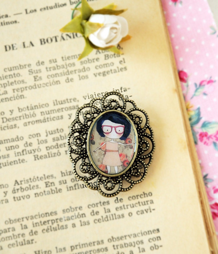 Nerd girl - cameo brooch