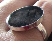Geometric Christian Ring - Sterling Silver, Charcoal Grey Fish Leather Ring - Round Size 9 - HOOKED on JESUS